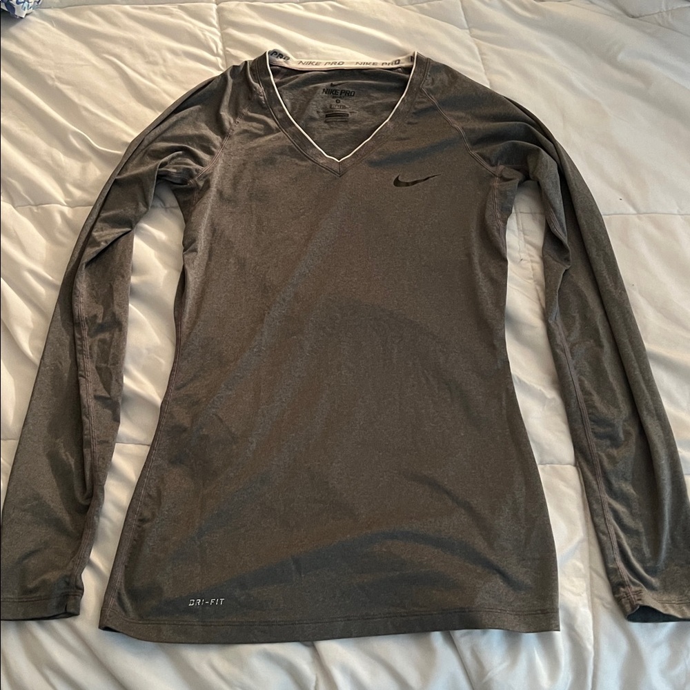 Nike Dri- Fit Charcoal Long Sleeve V-Neck Shirt